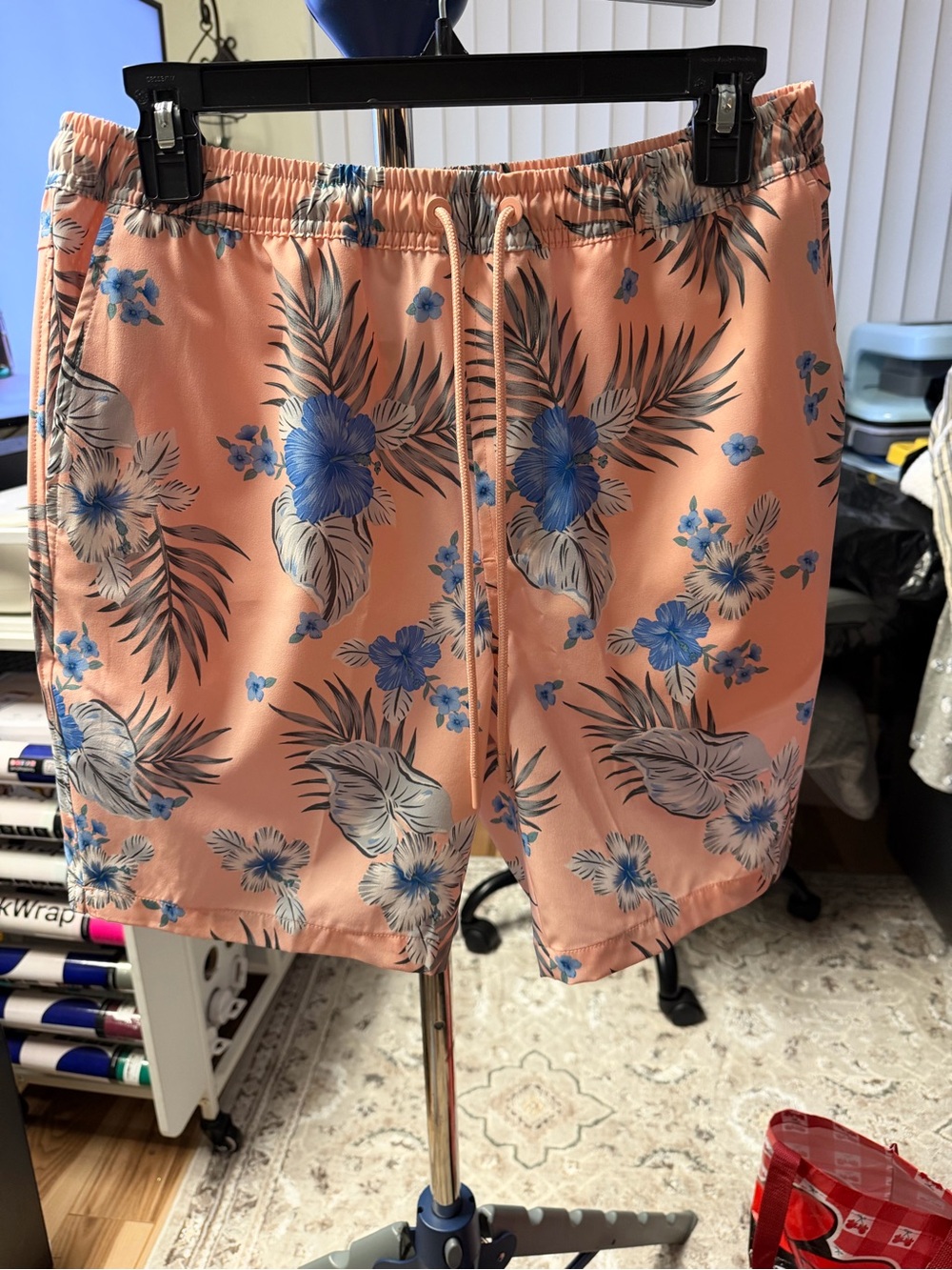 New Women’s Peach Floral Shorts with Blue Print size Small